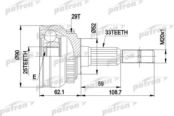 ШРУС наружн к-кт 33x52x25 ABS29T OPEL VECTRA/ASTRA 1.8-2.0 с и без ABS 8. PATRON PCV1051