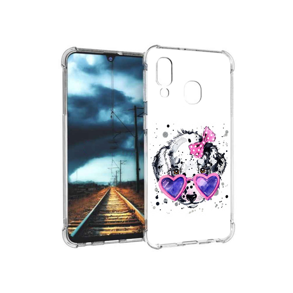 

Чехол MyPads Tocco для Samsung Galaxy A40 долматинец в очках (PT128655.504.337), Прозрачный, Tocco