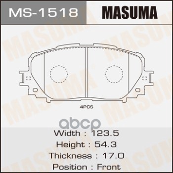 

Колодки Пер.Toyota Yaris 1.0, 1.3, 1.8 06=> Masuma арт. MS1518