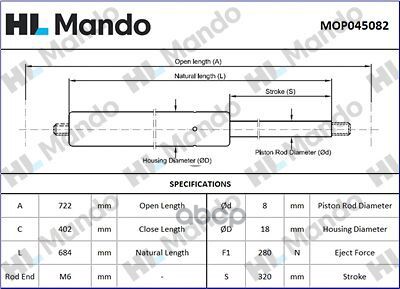 MANDO MOP045082_амортизатор капота ! Audi A6 C5 97-00, VW MANDO MOP045082