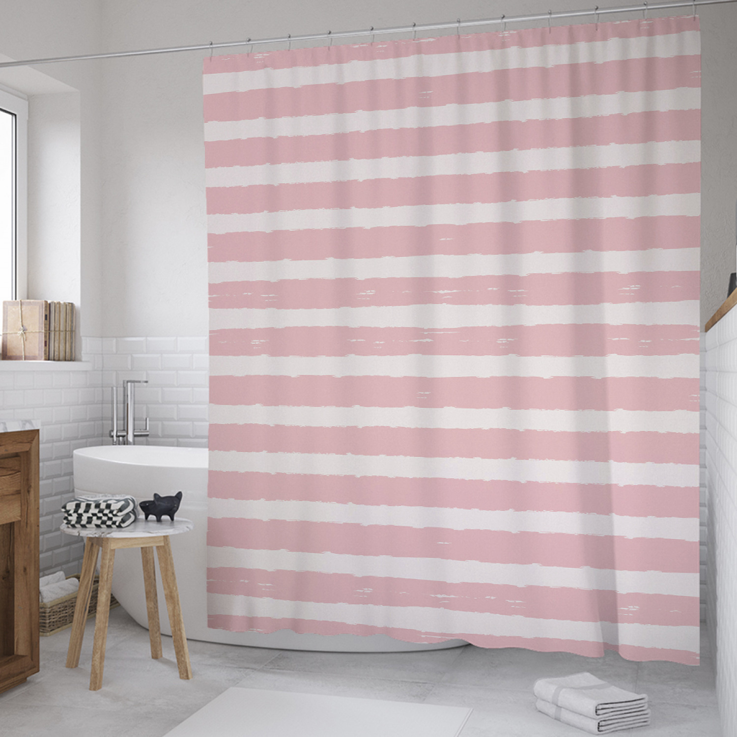 

Штора для ванной JoyArty "Полосы гранж" из сатена, 180х200 см с крючками, Розовый, Полосы гранж
