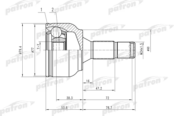 

ШРУС наружн к-кт 25x60x22 CITROEN: C4 04-, PEUGEOT: 207 06-, 307 00- PATRON PCV1456