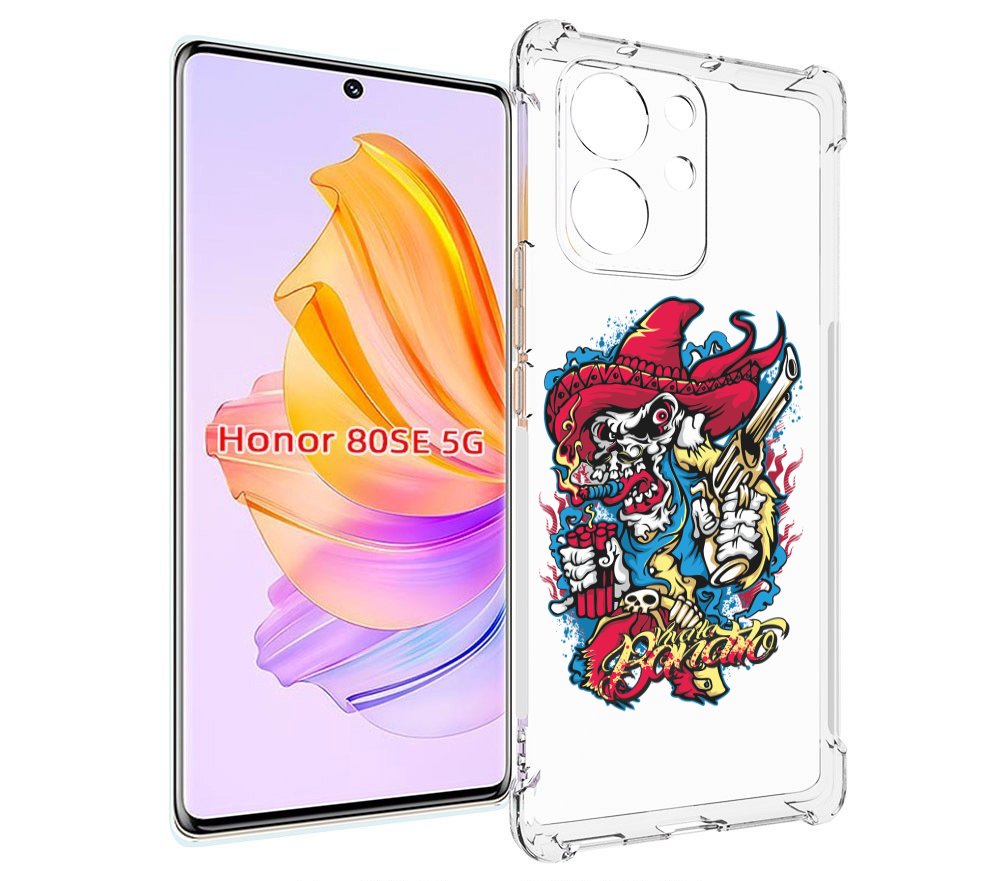 

Чехол MyPads нарисованный скелет с писталетом для Honor 80 SE, Прозрачный, Tocco