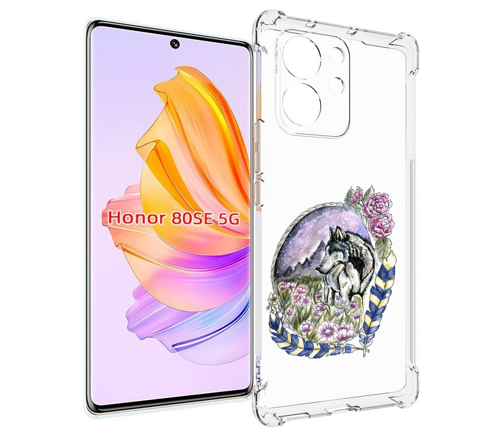 

Чехол MyPads нарисованный волк в цветах с перьями для Honor 80 SE, Прозрачный, Tocco