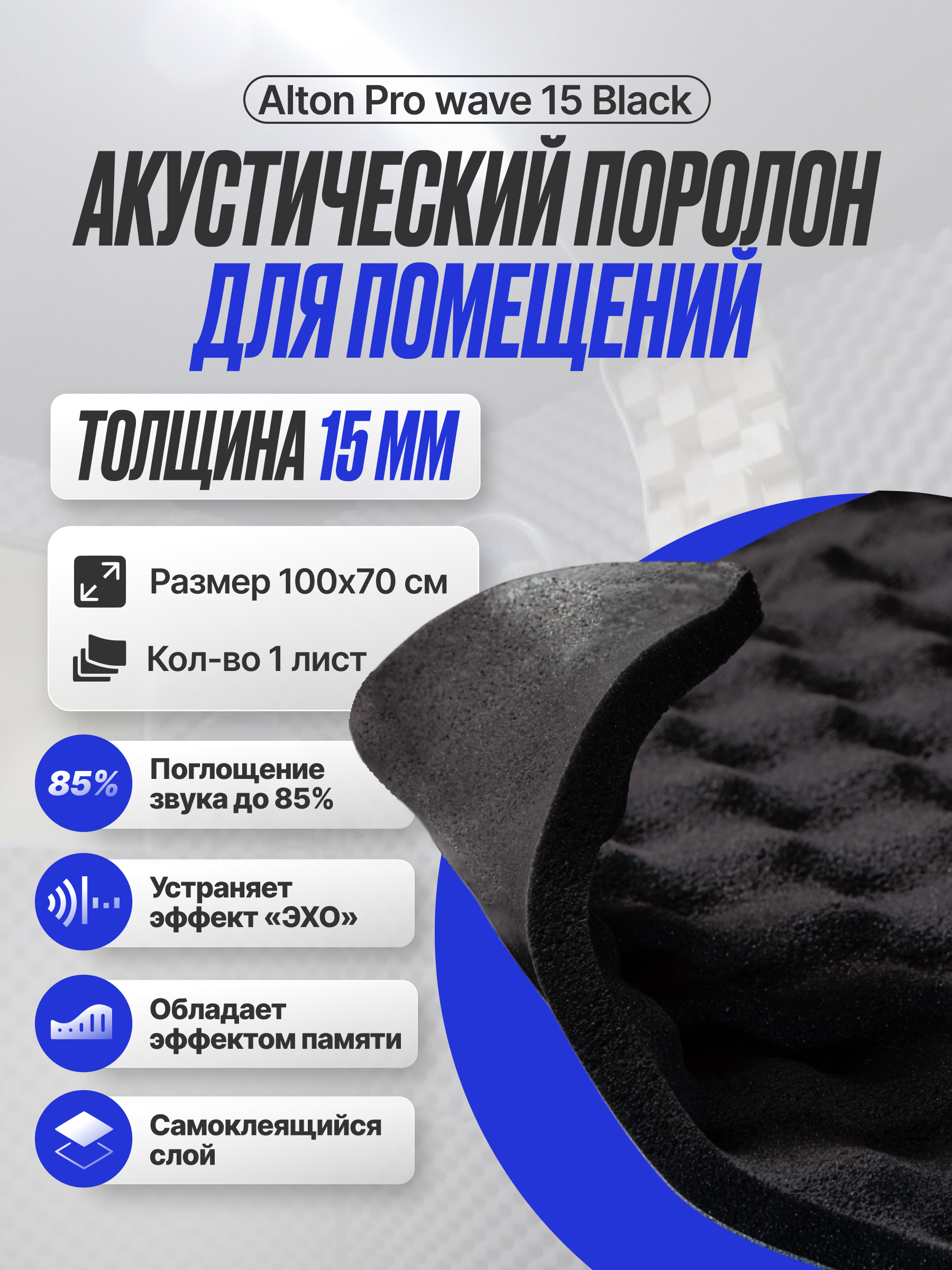 Акустический поролон шумоизоляция для дома SGM Alton Pro wave 15 Black