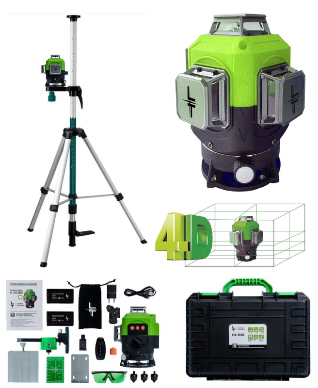 фото Лазерный нивелир "lt" 4d 16 линий 2 li-ion акб + штанга с треногой 3.6м