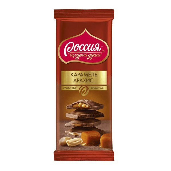 Шоколад Россия Щедрая Душа молочный с карамелью и арахисом 82 г