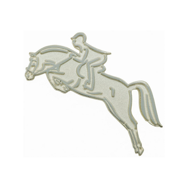 Значок HappyROSS Прыжок лошади, серебряный, 33х22мм,
