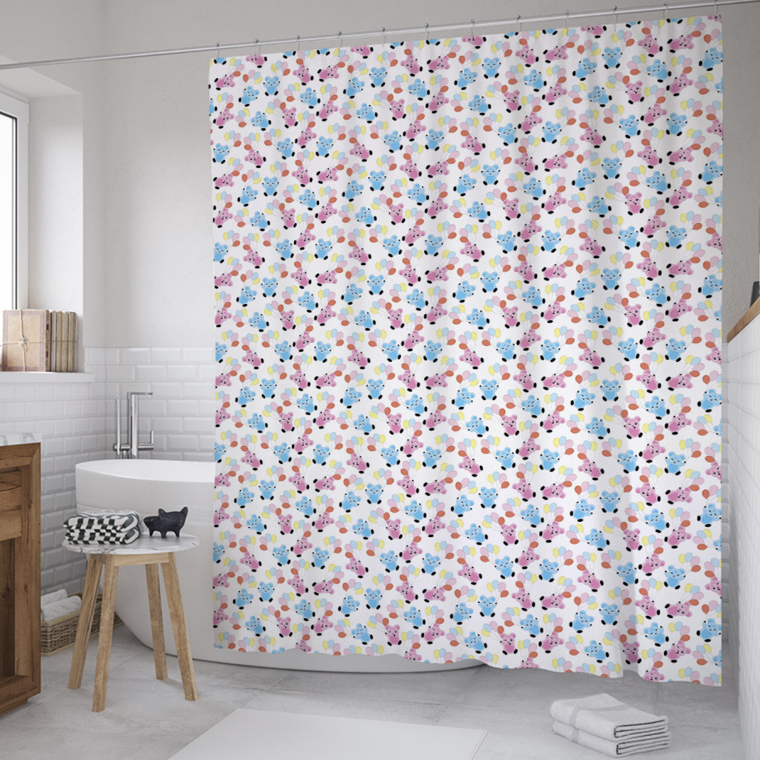 

Штора для ванной JoyArty "Милые зверюшки" из сатена, 180х200 см с крючками, Голубой, Милые зверюшки