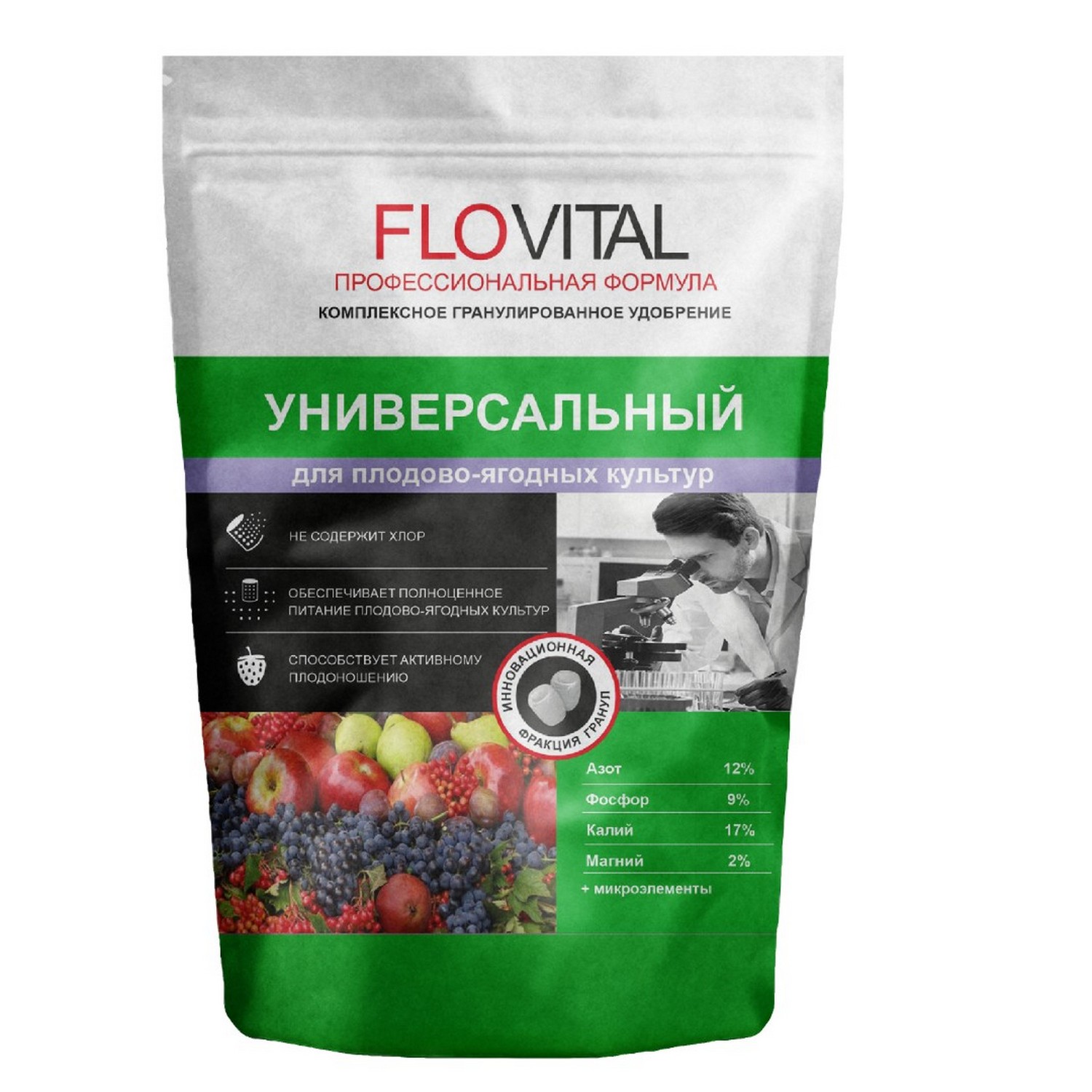 

Комплексное удобрение FLOVITAL Для плодово-ягодных деревьев 12-9-17, 1кг
