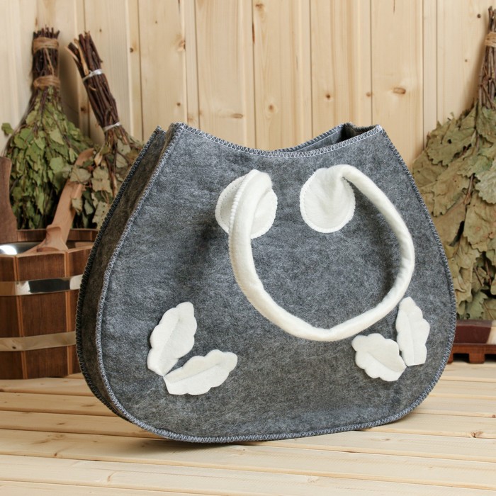 Сумка для бани и сауны Стиль, с дубовыми листочками, серая