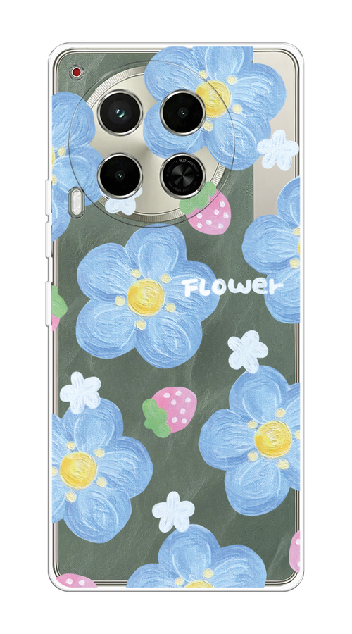 

Чехол на Tecno Camon 30 5G "Цветы и клубники", Прозрачный;голубой;белый, 305550-1