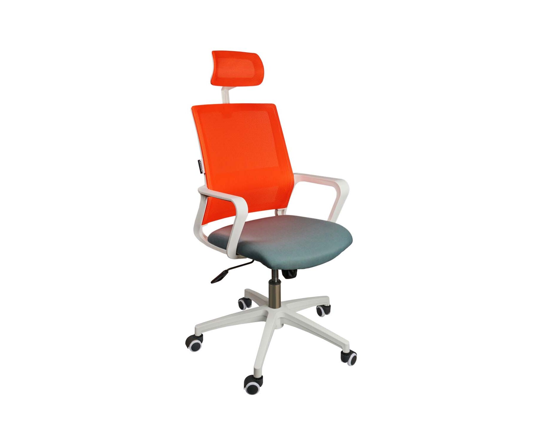 Кресло офисное Norden Бит белый пластик / оранжевая сетка / темно серая ткань