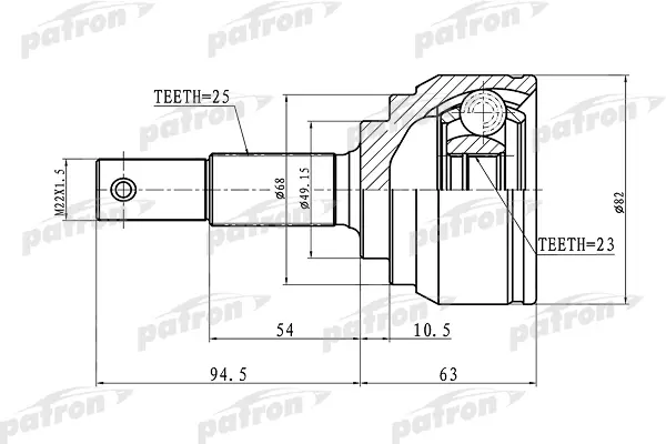 

ШРУС наружный 25x49.2x23 NISSAN TIIDA C11 05- PATRON PCV1418