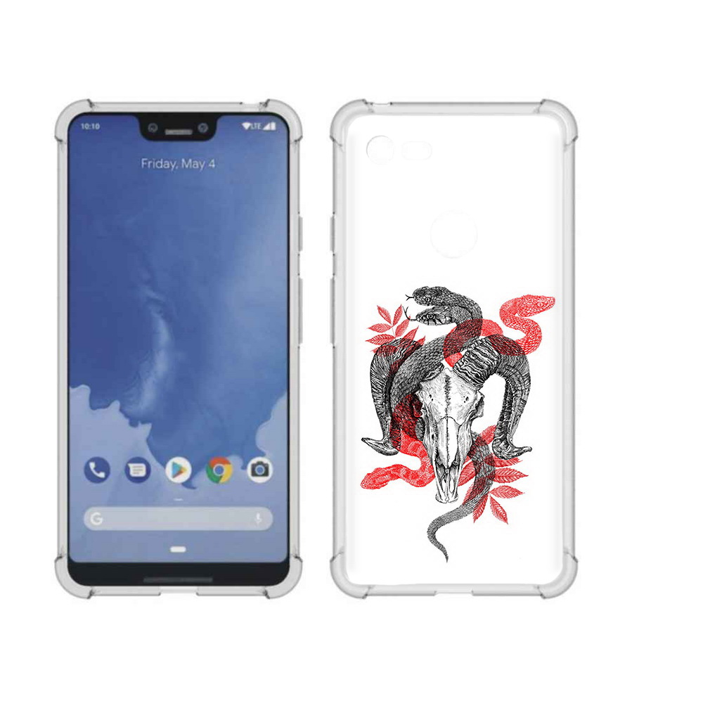 

Чехол MyPads Tocco для Google Pixel 3 XL змея в черепе рисунок, Прозрачный, Tocco