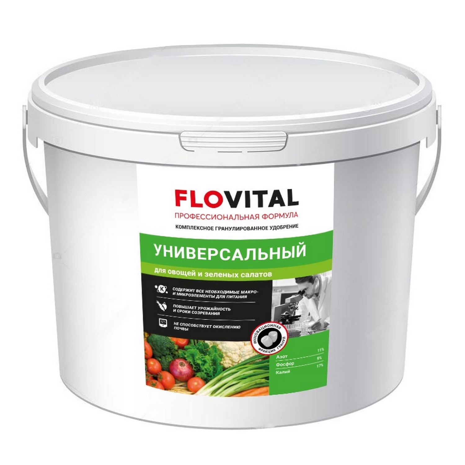 

Комплексное удобрение FLOVITAL Универсальный для овощей и зеленых салатов 11-9-17, 2,4кг