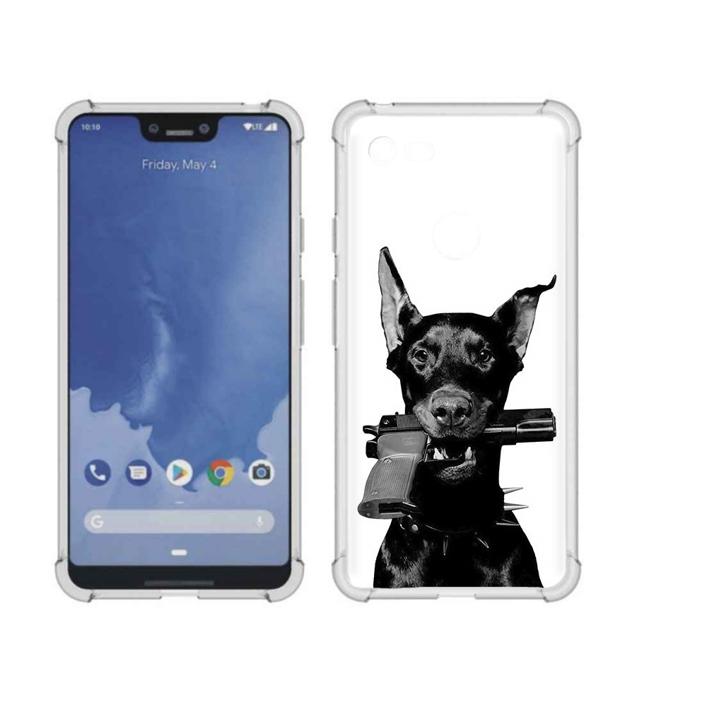 

Чехол MyPads Tocco для Google Pixel 3 XL доберман с пистолетом, Прозрачный, Tocco