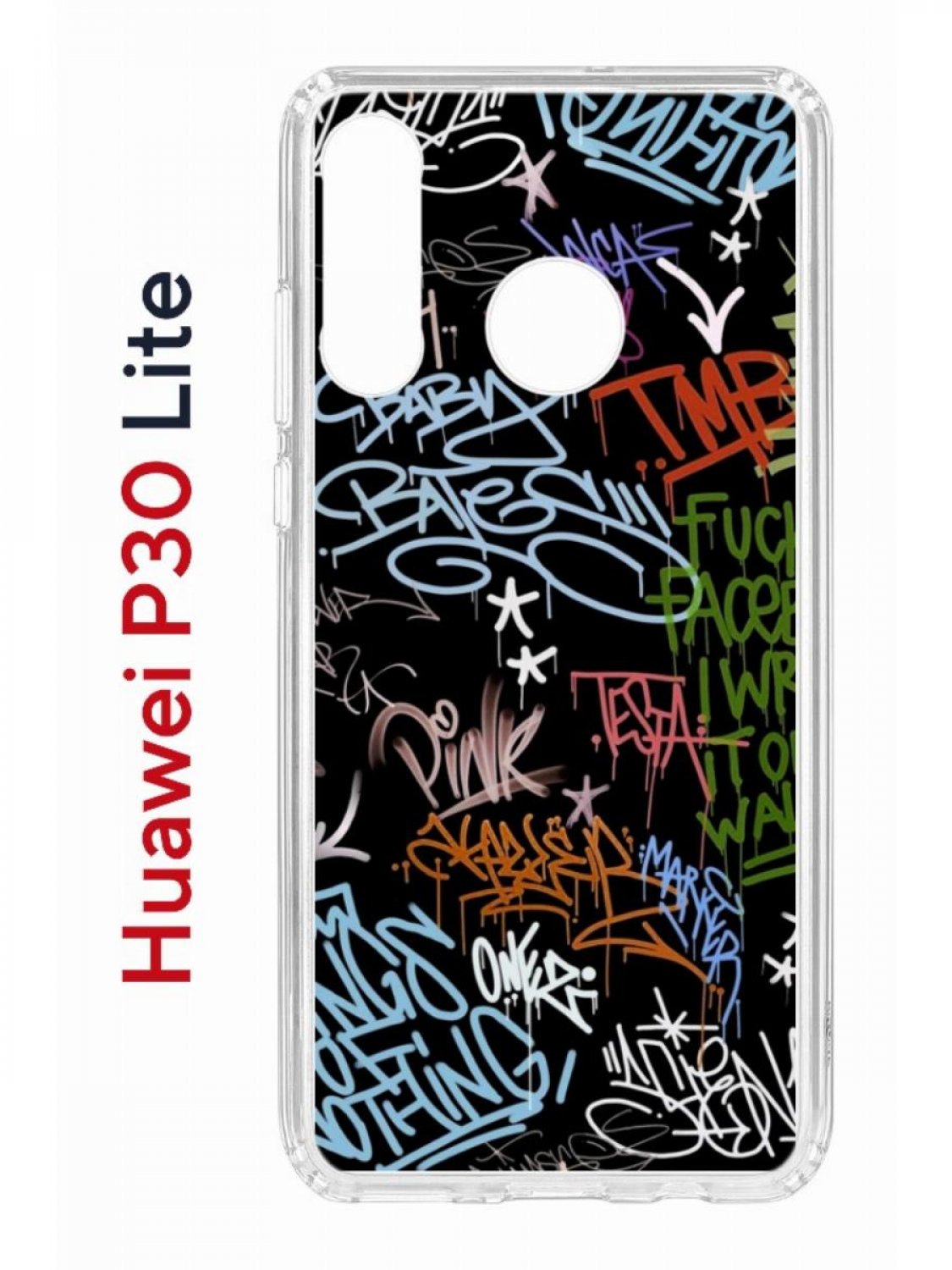 фото Чехол на huawei p30 lite с принтом kruche print граффити, противоударный бампер кruче