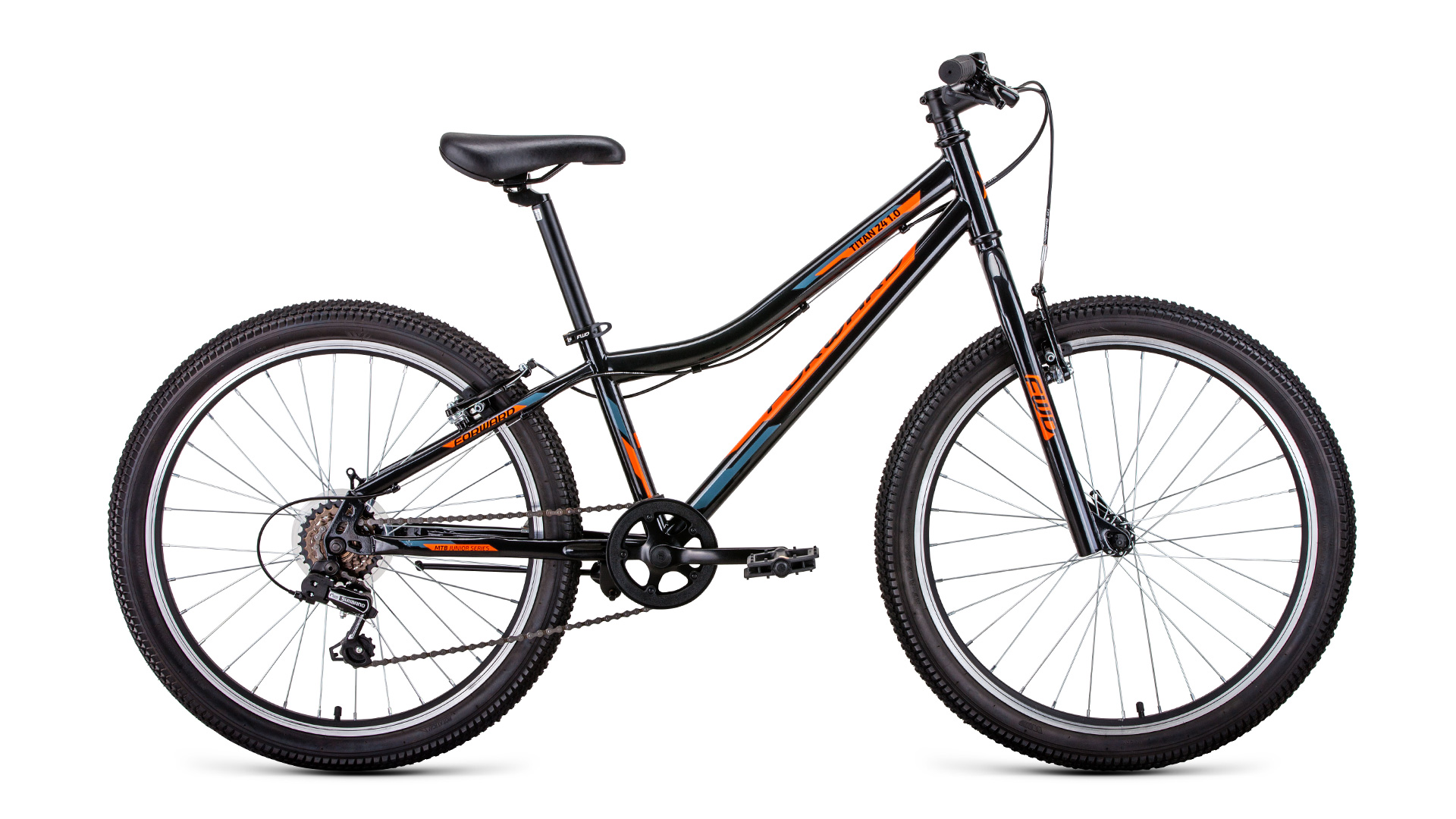 фото Велосипед forward titan 24 1.0 2022 12" черный/ярко-оранжевый