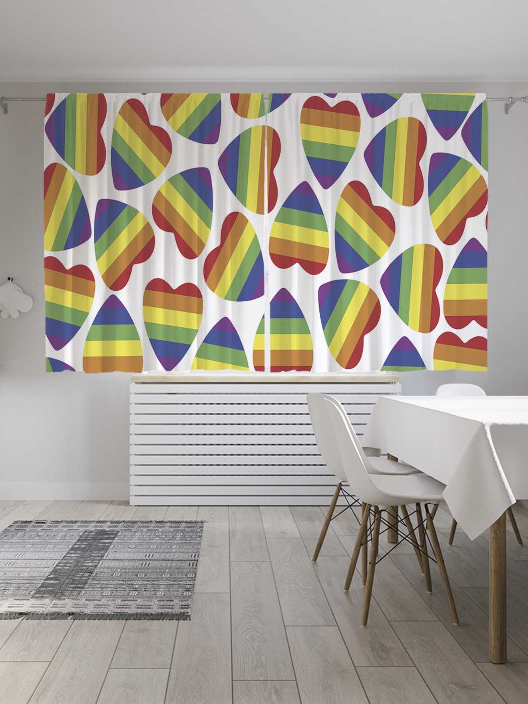 

Шторы JoyArty с фотопечатью "Полосатые сердца" из сатена, 290х180 см, Полосатые сердца