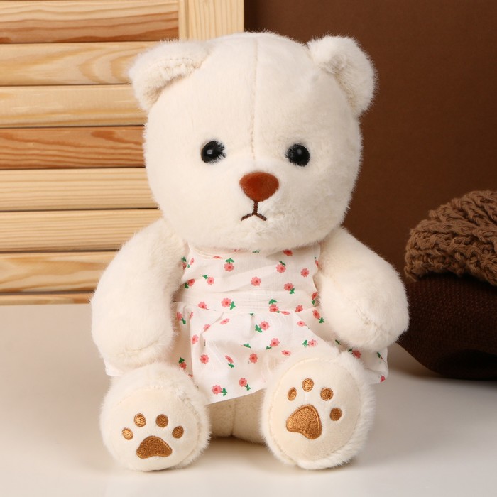 фото Мягкая игрушка медведь в платье, 26 см, цвет белый nobrand