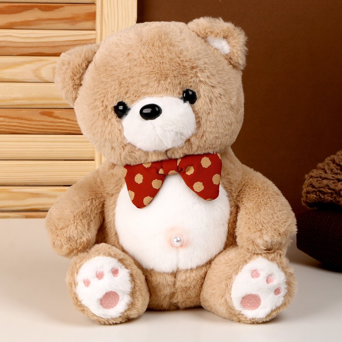 Мягкая игрушка Медведь, с бантиком в горох, 26 см, цвет бежевый медведь бежевый 14 х21х13 см