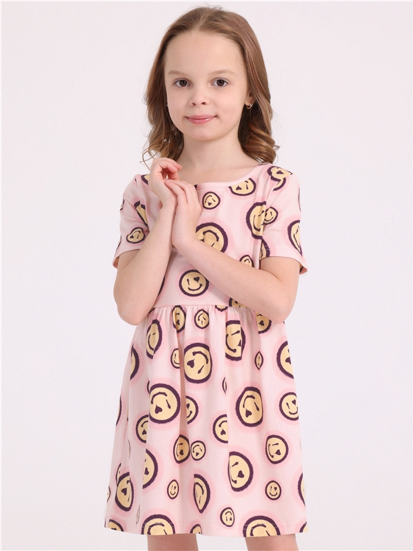 Платье детское Апрель 251дев001нД2Р, смайлики на розовом, 140