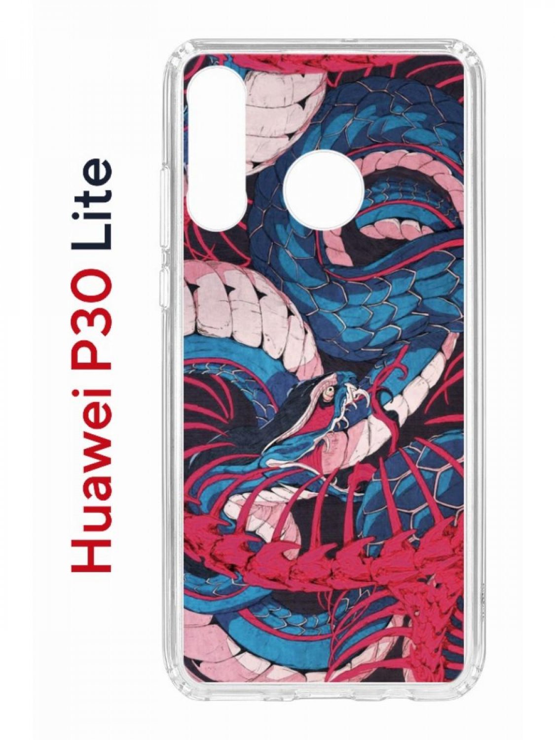 фото Чехол на huawei p30 lite с принтом kruche print японская змея, противоударный бампер кruче