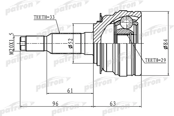 

ШРУС наружный 33x52x29 CHEVROLET LACETTI/OPTRA (J200) 03-08 PATRON PCV1095