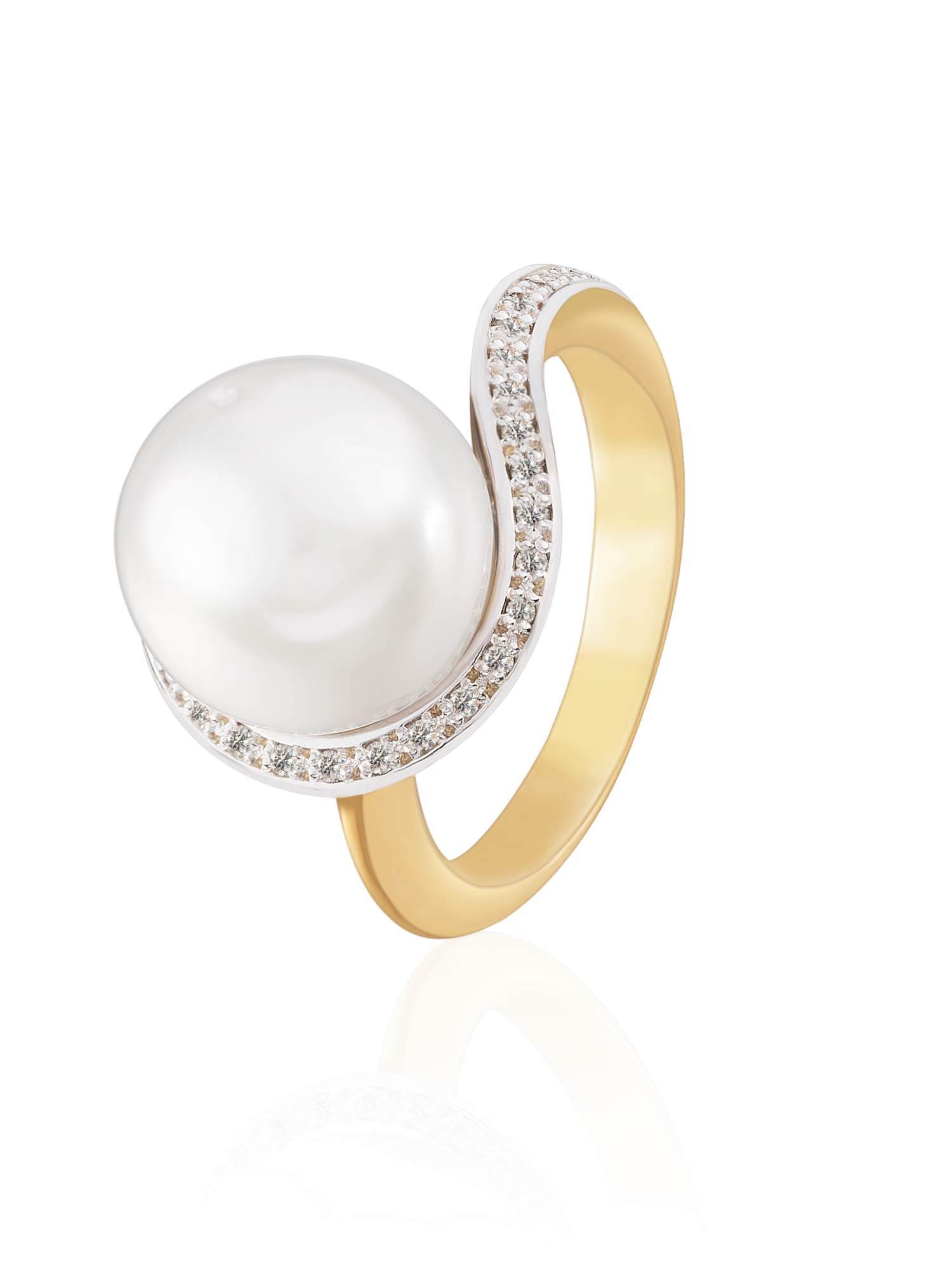 Кольцо из золота р.18,5 Gatamova 09к13700, бриллиант/жемчуг культивированный