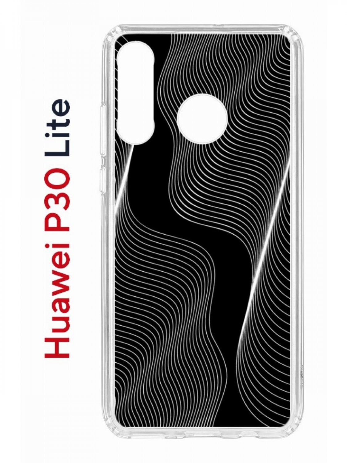 Чехол на Huawei P30 Lite с принтом Kruche Print Line black, противоударный бампер