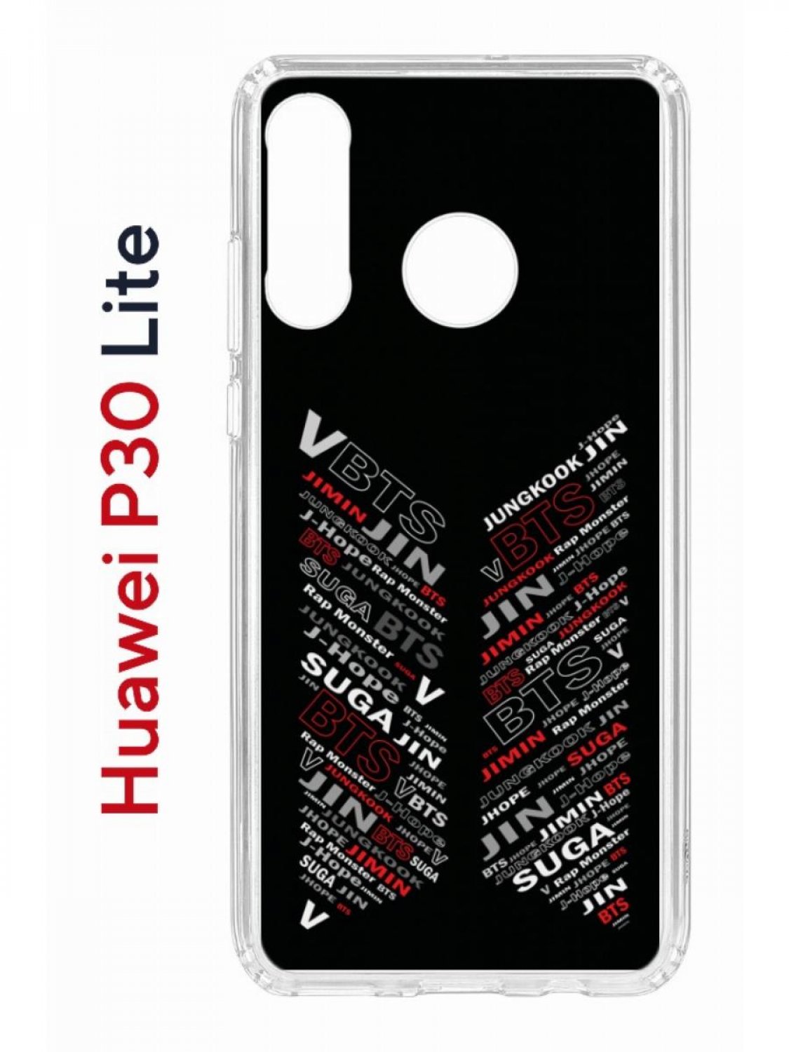 

Чехол на Huawei P30 Lite с принтом Kruche Print BTS, противоударный бампер, Прозрачный;черный;красный;белый, Хуавей П 30 Лайт,Хонор 20с,Хонор 20 Лайт,Нова 4е
