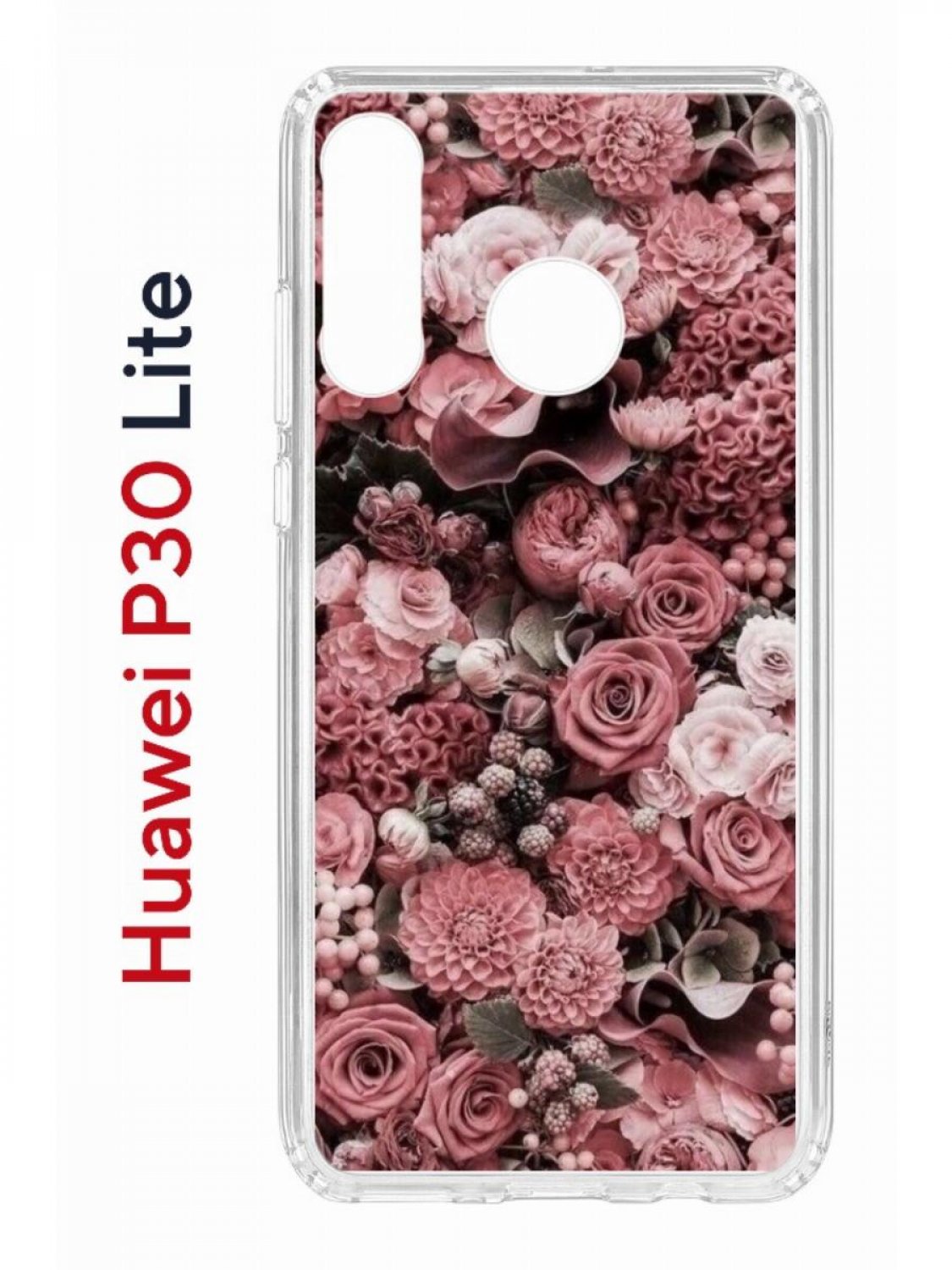 фото Чехол на huawei p30 lite с принтом kruche print цветы, противоударный бампер кruче