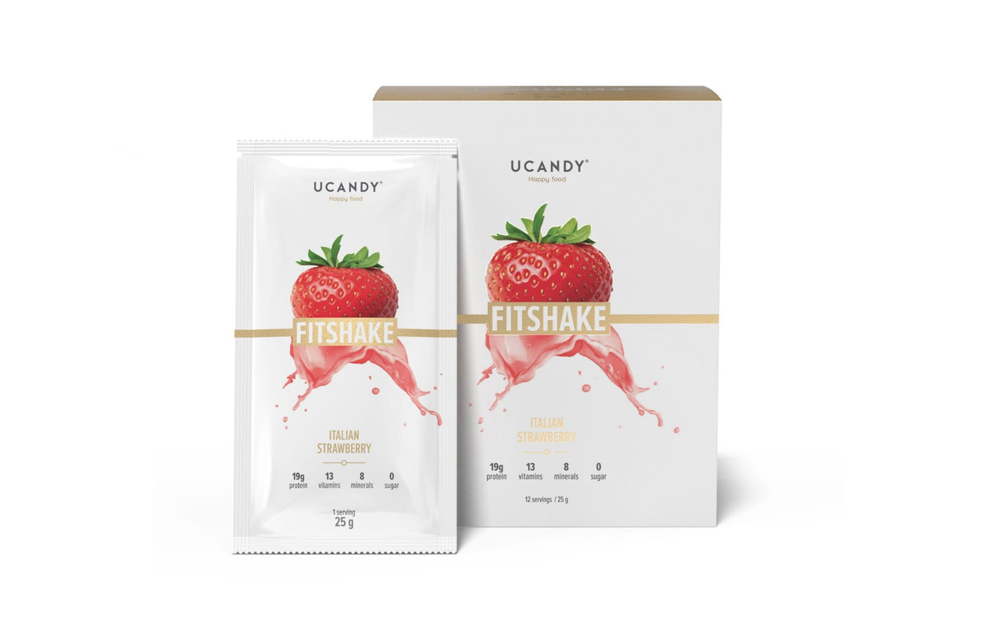 фото Белково-витаминный коктейль ucandy fitshake sachet, итальянская клубника, 25г*12шт.