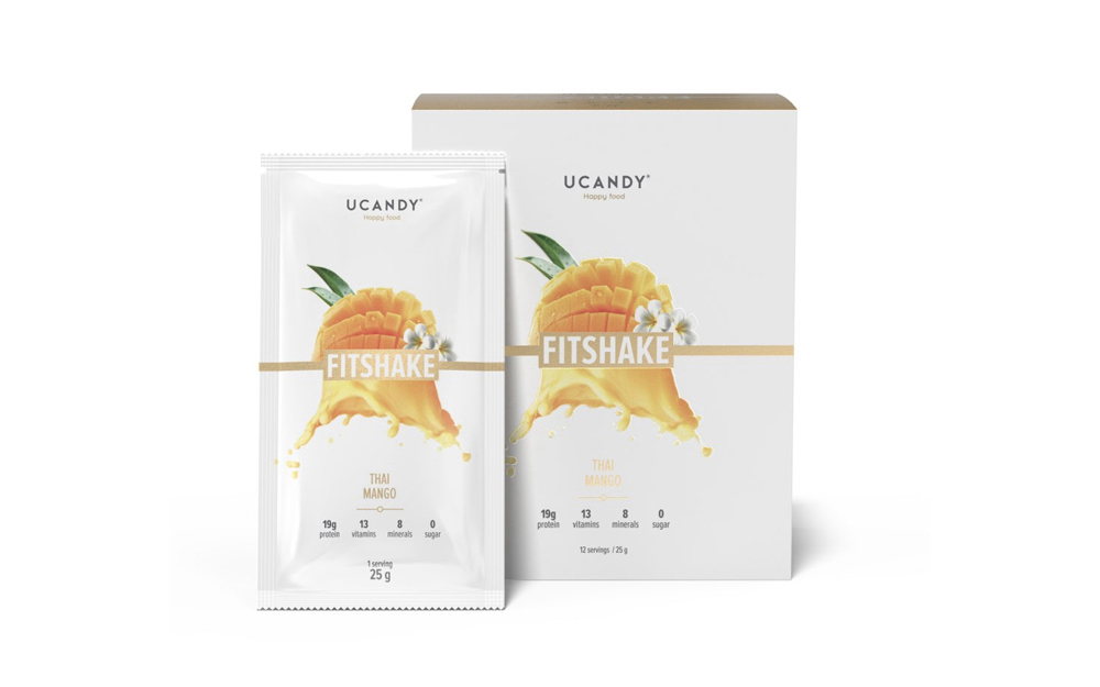 фото Белково-витаминный коктейль ucandy fitshake sachet, тайское манго, шоу-бокс 25г*12шт.