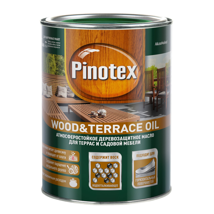 фото Масло pinotex wood&terrace oil атмосферостойкое для террас бесцветное 1 л