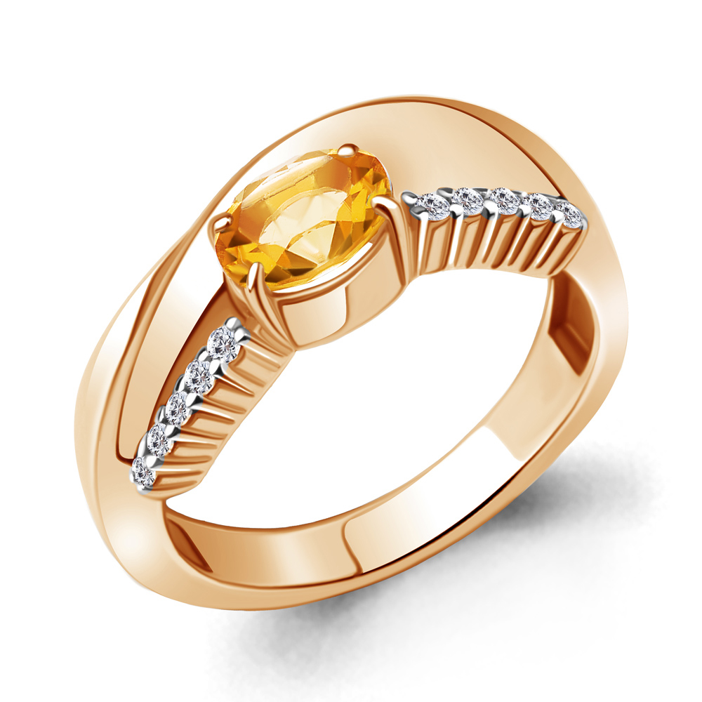 

Кольцо из серебра с цитрином\фианитом Aquamarine Aquamarine 6967806А_925_з р, 6967806А_925_з