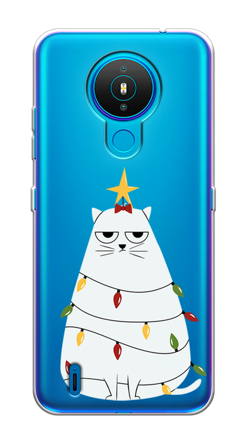 

Чехол на Nokia 1.4 "Котик в гирлянде", Белый;красный;желтый, 124550-1