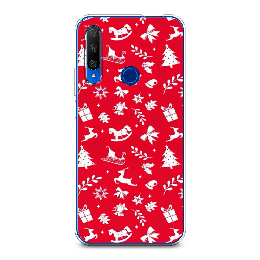 

Чехол на Huawei Honor 9X Premium "Красный новогодний фон", Красный;белый, 610650-5