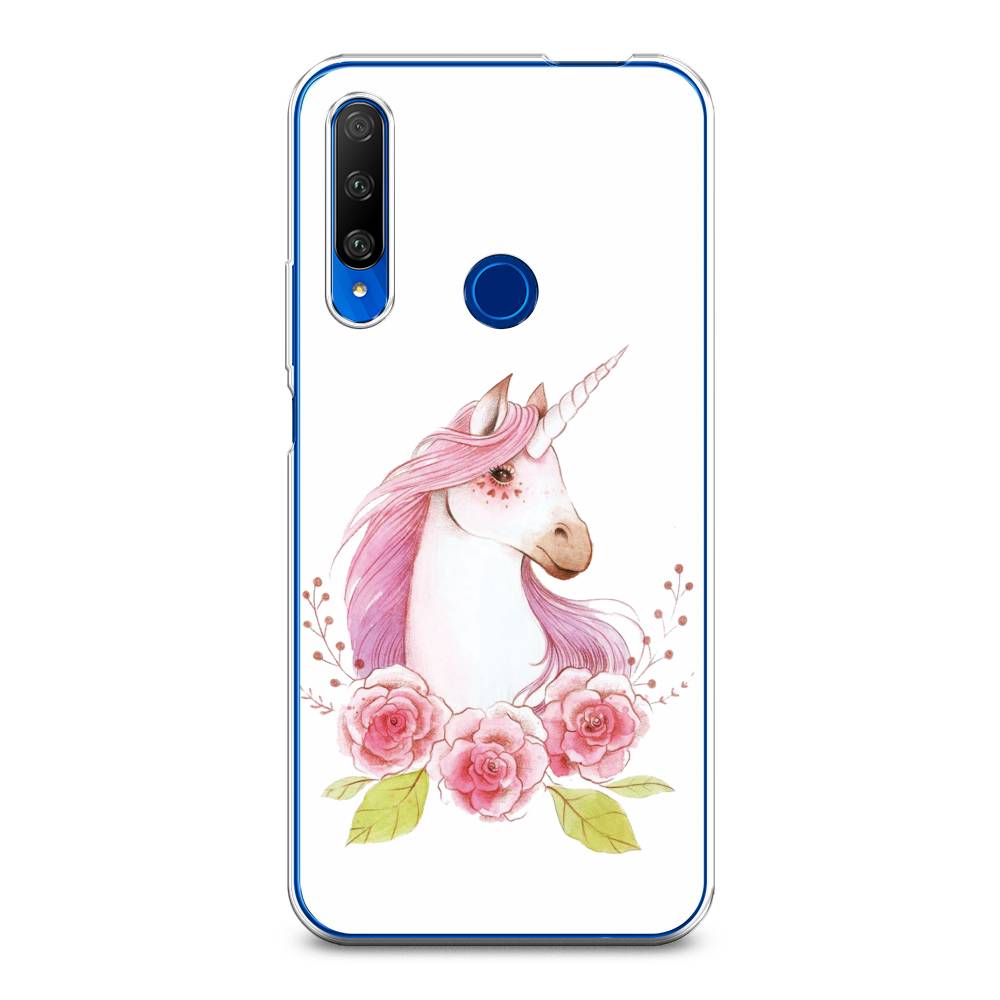 

Чехол на Huawei Honor 9X Premium "Единорог цветы", Белый;розовый;серый, 610650-1