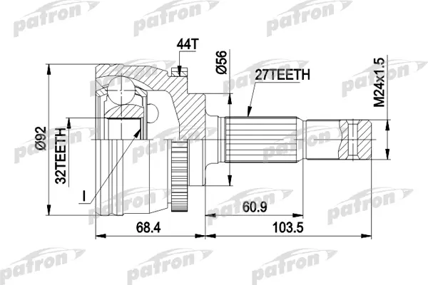 

ШРУС наружн к-кт 27x56x32 ABS:44T NISSAN: PRIMERA 2.0TD 96- PATRON PCV1349