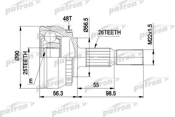 

ШРУС наружн к-кт 26x56.5x25 ABS:48T VOLVO: 850 2.4 кроме турбо 6.91- PATRON PCV1133