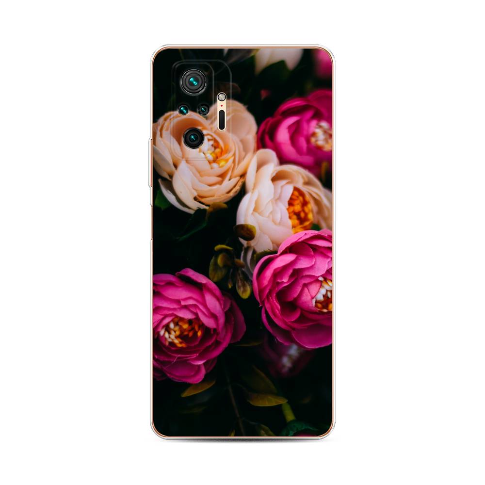 фото Силиконовый чехол "розовые пионы на черном" на xiaomi redmi note 10 pro awog