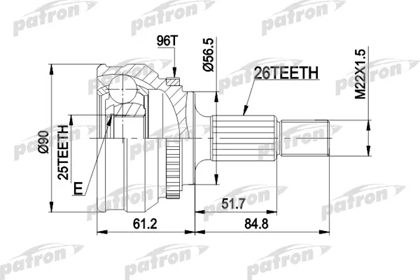 

ШРУС наружн к-кт 26x56.5x25 ABS:96T AUDI: 100 84-12.87 PATRON PCV1127