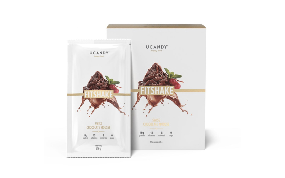 фото Белково-витаминный коктейль ucandy fitshake sachet, швейцарский шоколадный мусс, 25г*12шт.