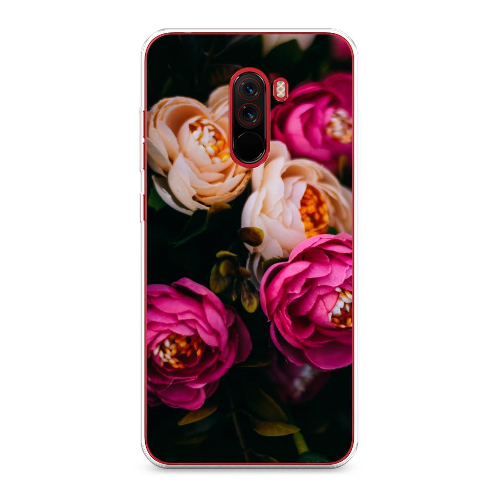 фото Силиконовый чехол "розовые пионы на черном" на xiaomi pocophone f1 awog