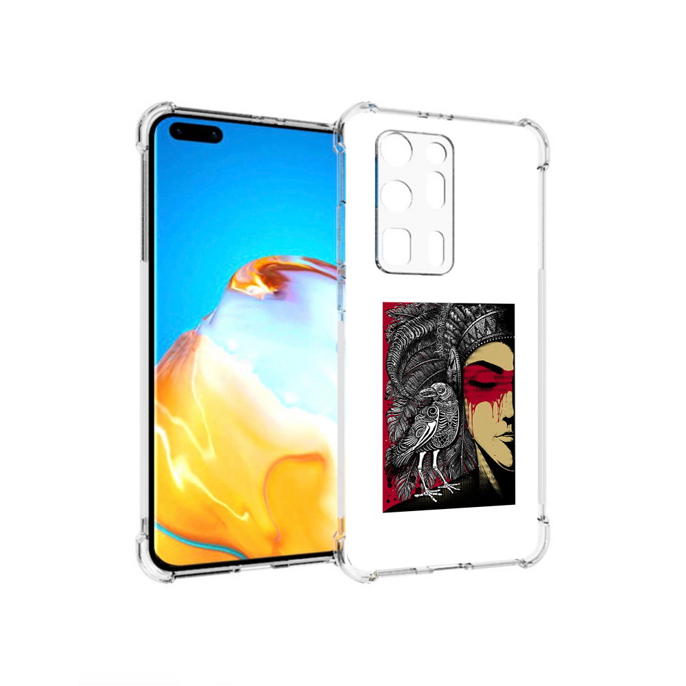 

Чехол MyPads Tocco для Huawei P40 Pro+ девушка с вороном в абстракции, Прозрачный, Tocco