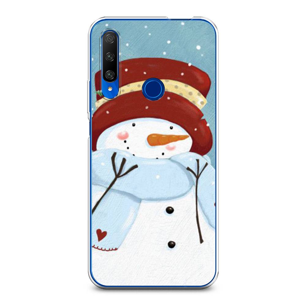 

Чехол на Huawei Honor 9X Premium "Застенчивый снеговик", Голубой;белый;красный, 610650-5