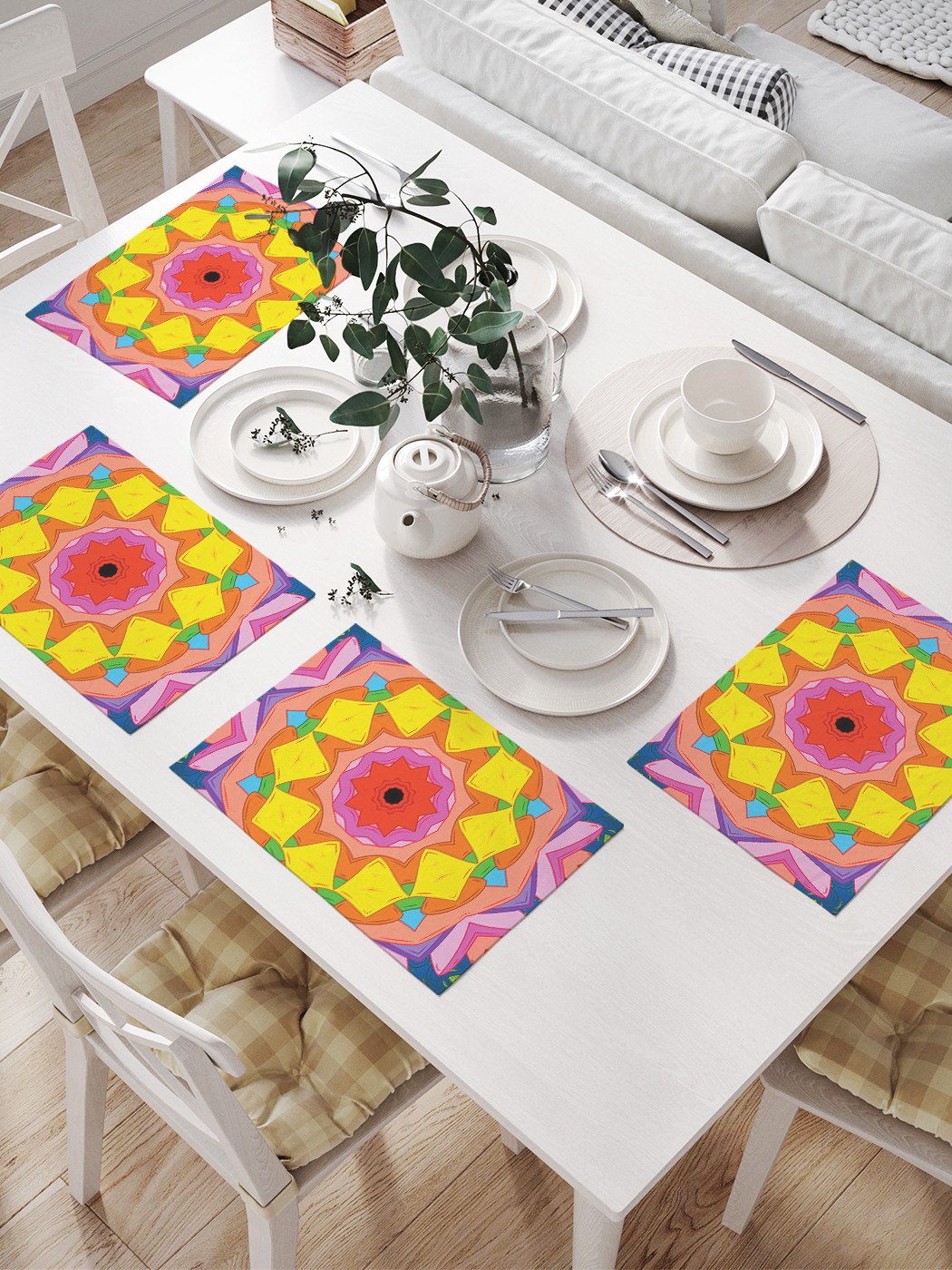 фото Комплект салфеток joyarty "яркий цветочный диск" для сервировки стола (32х46 см, 4 шт.)