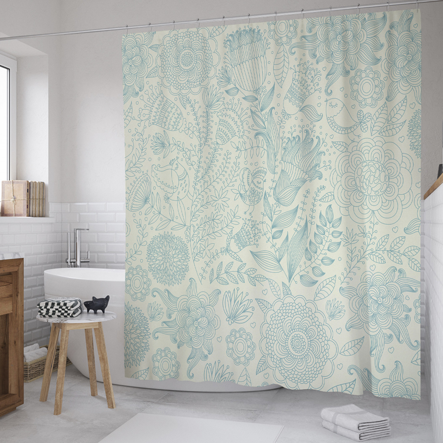 

Штора для ванной JoyArty "Цветы в стиле зентангл" из сатена, 180х200 см с крючками, Бежевый, Цветы в стиле зентангл